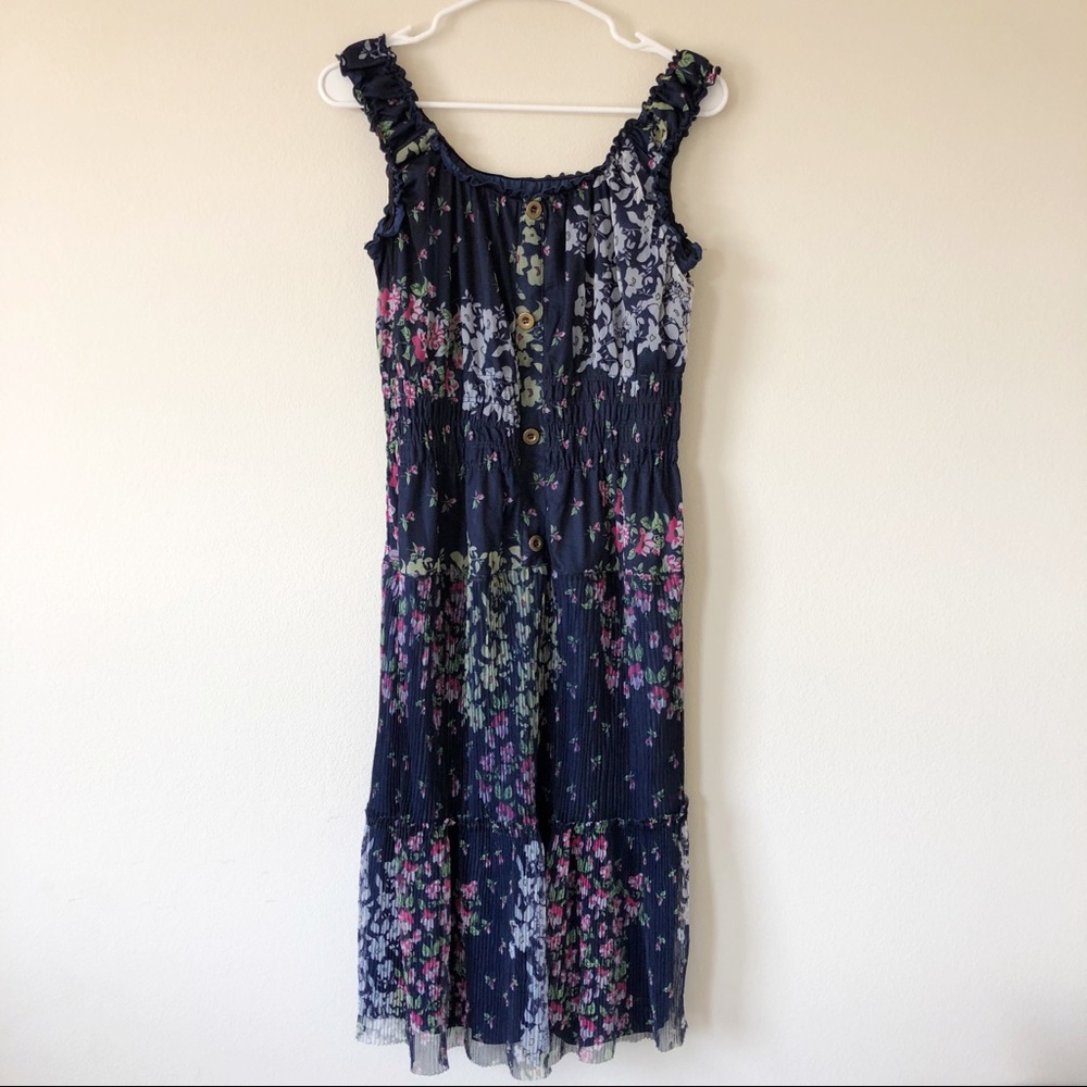 Navy Floral Pompom Midi Dress main image 0